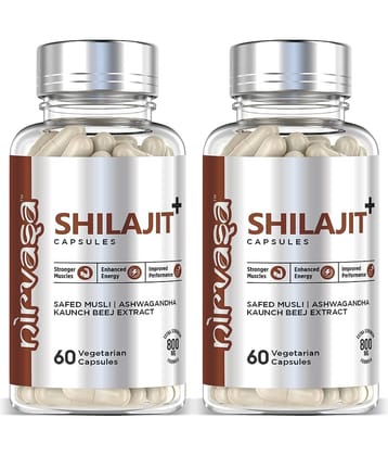 Nirvasa Pure Shilajit for Vigour & Vitality, enriched with Shilajit, Safed Mulsi, Aswagandha and Kaunch Beej Extract (2 X 60 Cap)
