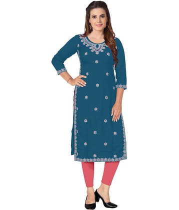 Kapadia - Blue Rayon Women's Straight Kurti ( Pack of 1 )