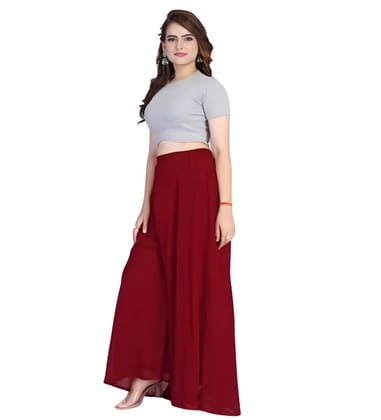 Generic Women's Georgette Solid High-Rise Wide Leg Flared Palazzo Pants with Elastic Waist, Ankle Length Trousers for Daily, Office and Casual Wear (Maroon, M, Pack of 1, Design 67537)