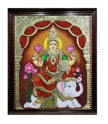 Goddess Gajalakshmi Traditional Tanjore Painting By Authentic Handcrafted Method (Size 20x16)