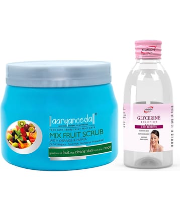 Aaryanveda Mix Fruit Face Scrub 400g & Glycerine for Skin Cleanser 100ml Combo Face Pack (2 Items in the set)