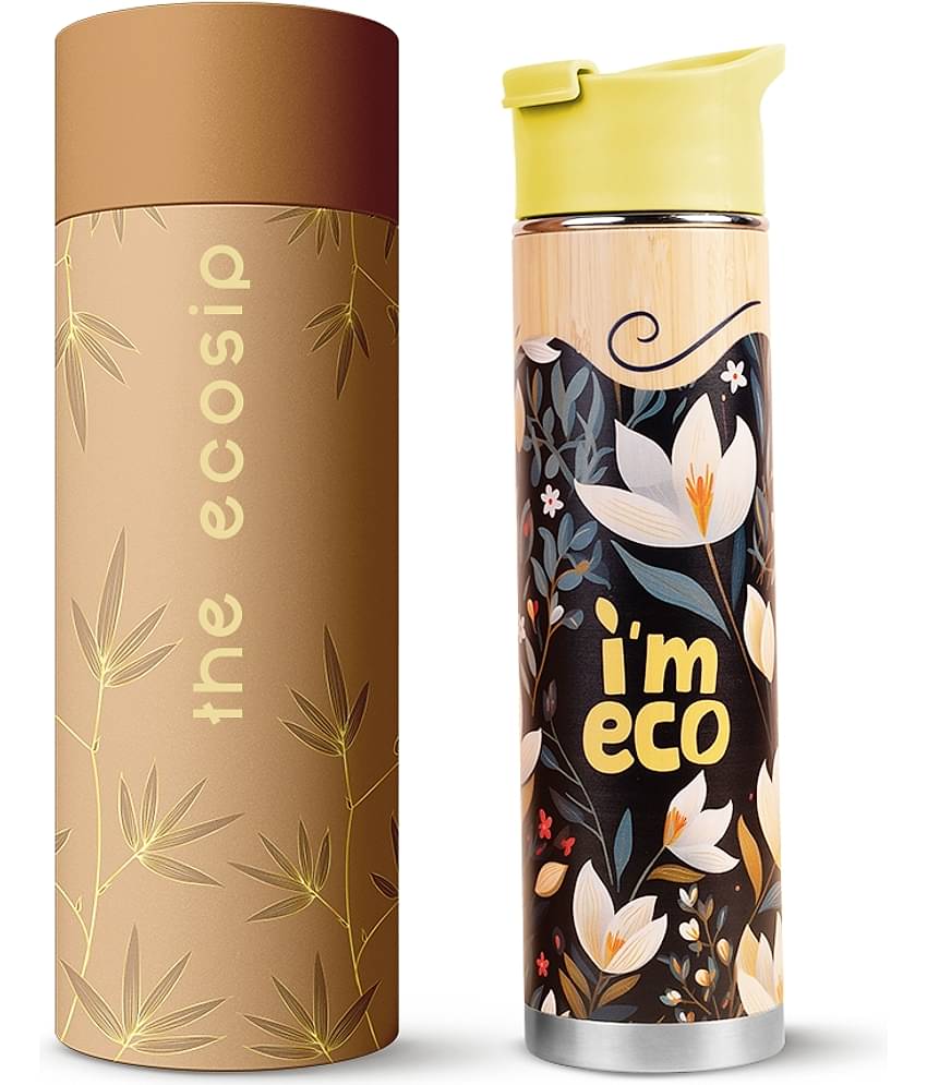 I'm Eco Bamboo Printed Bottle Ideal for Home, Office & Gym Blue Bamboo Water Bottle 500 mL ( Set of 1 )