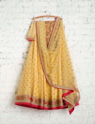 Standerd Simple Yallow Color Embroidered Semi Stitched Lahenga Choli