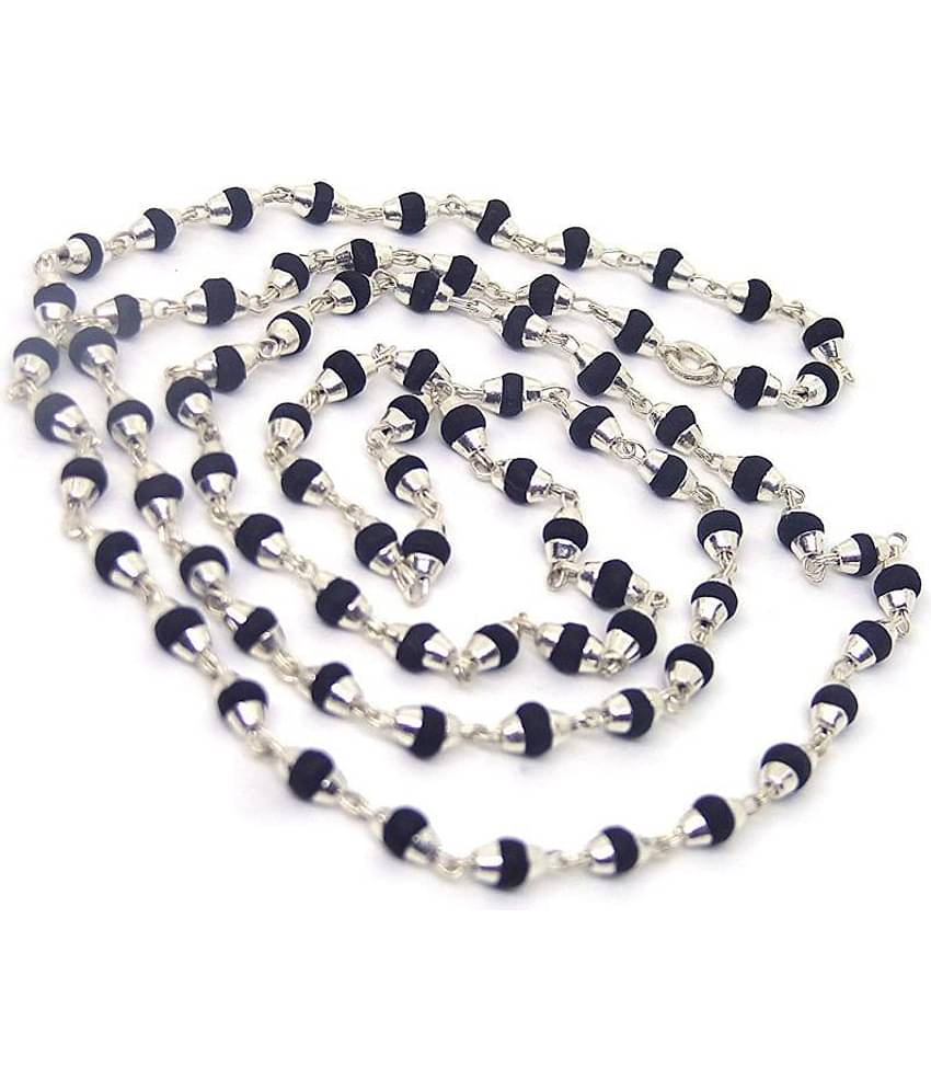 Black Tulsi Mala with Silver Cap - 80 Beads