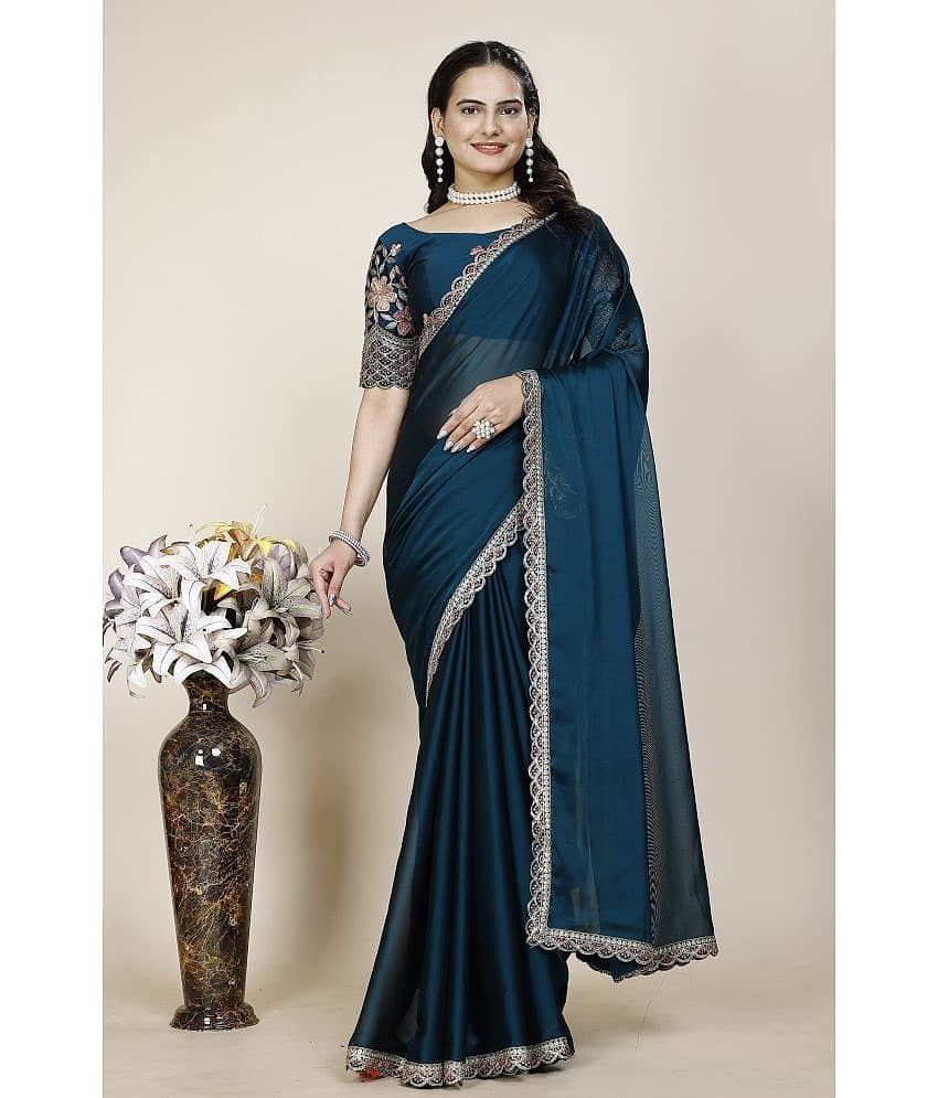 Gullak Chiffon Embroidered Saree With Unstitched Blouse Piece ( Blue )