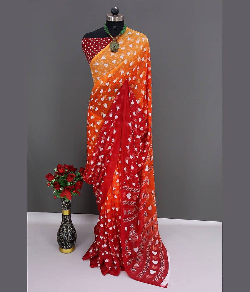 Rekha Maniyar Georgette Printed Saree With Unstitched Blouse Piece ( Yellow )