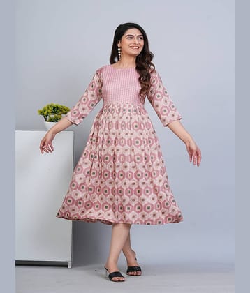 RIAANA Women's Cotton Printed Anarkali Kurti - ( Pink )