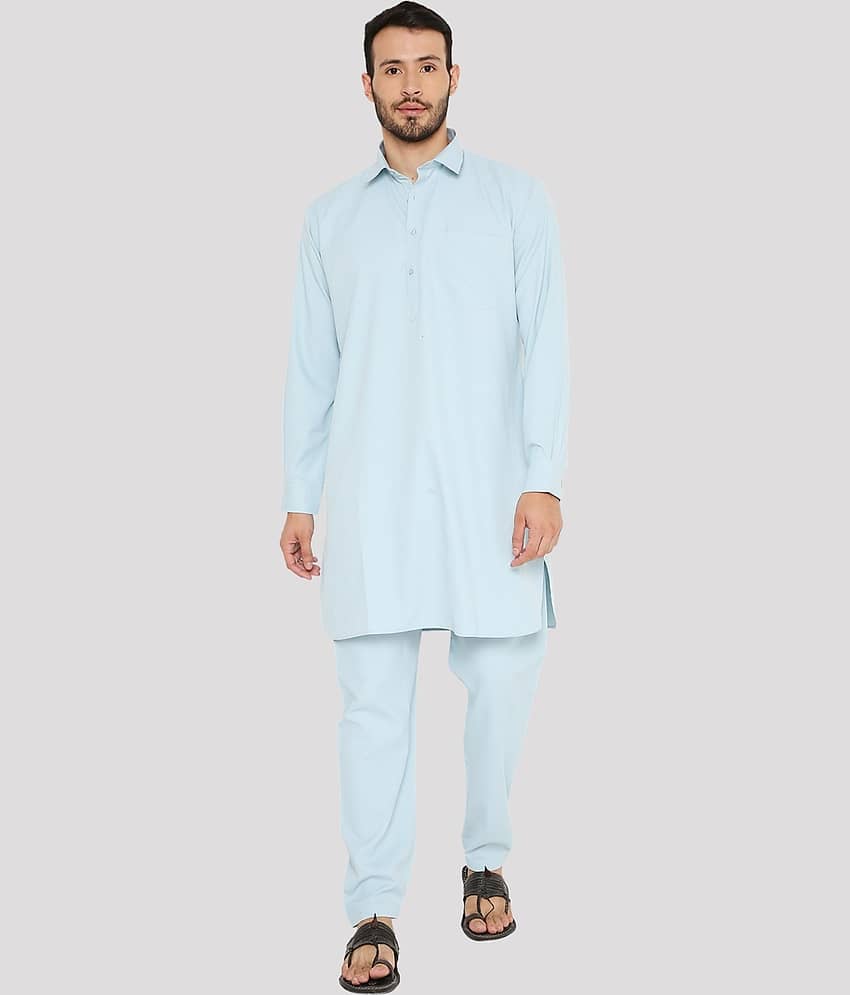 Maharaja - Sky Blue Blended Fabric Regular Fit Men's Pathani Suit ( Pack of 1 )