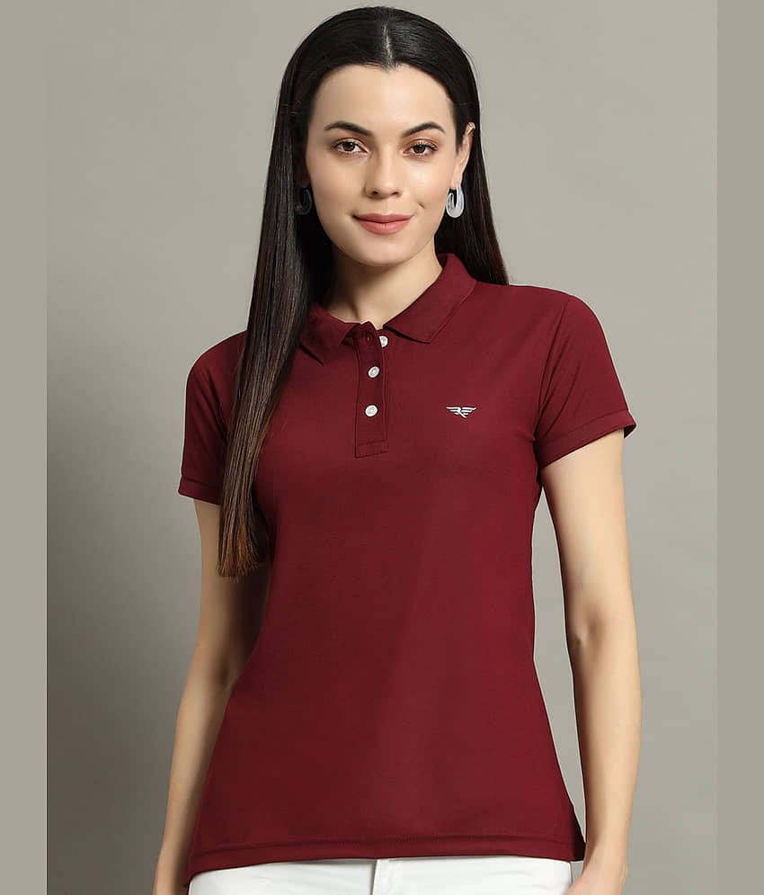 Riss Women Cotton Blend Solid Regular Fit Polo Collar T-Shirt ( Maroon )