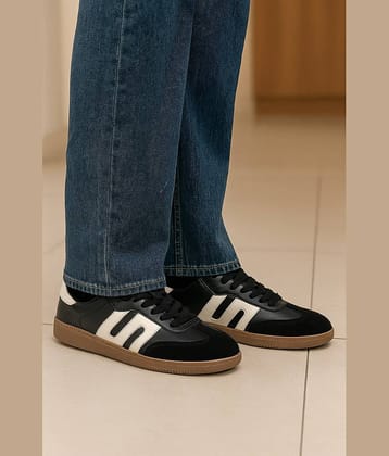 Asteroid Retro Synthetic Suede Toe Fashion Sneakers. Black Men's Sneakers