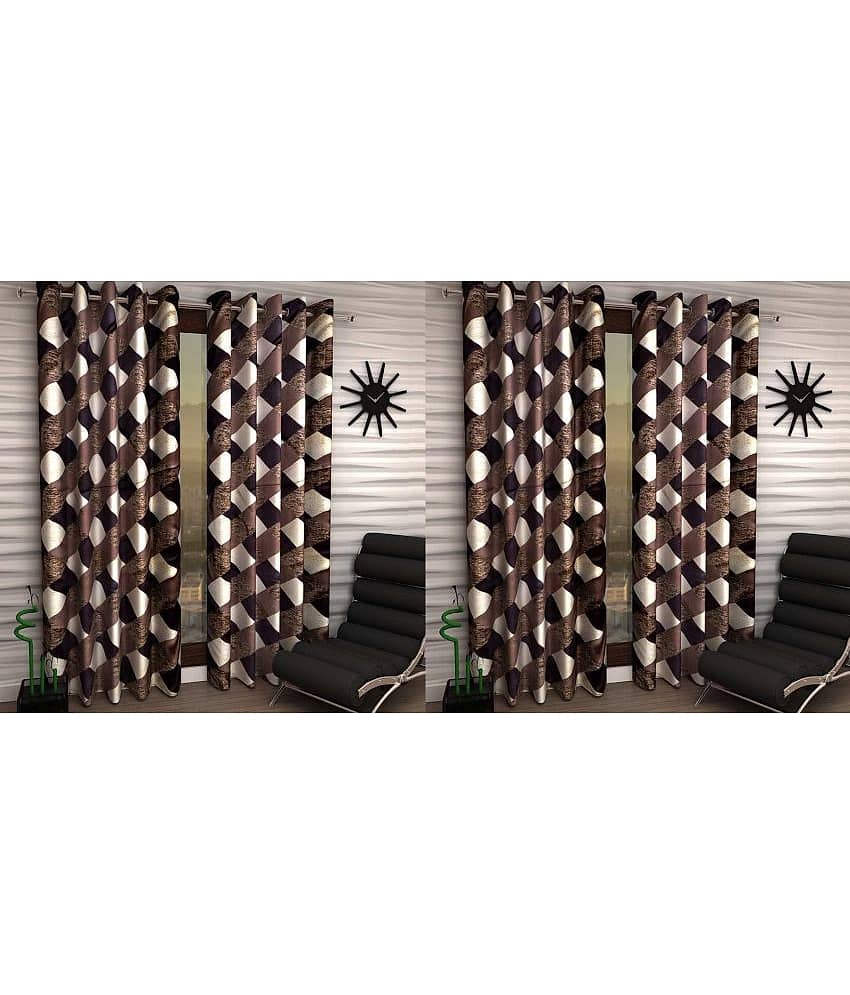N2C Home Floral Semi-Transparent Eyelet Curtain 5 ft ( Pack of 4 ) - Brown