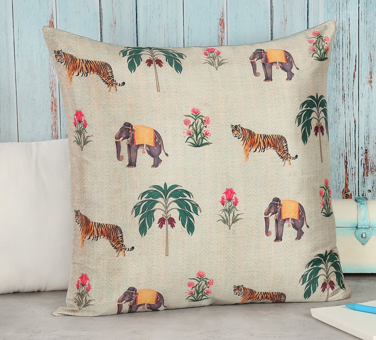 India Circus Poetic Disposition - Blended Taf Silk Cushion Cover - 12 X 12 Inch