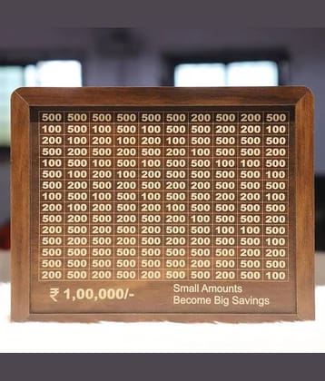 Wooden Piggy Money Bank Saving Box With Saving Target Upto 1 Lakh (Multicolor)