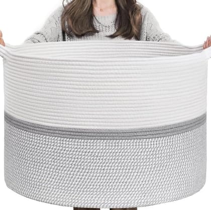 Generic Cotton Dori 16x14 Inch Storage Basket For Clothes With Out Lid (White-Gray-White)-PID66467 Generic Cotton Dori 16x14 Inch Storage Basket For Clothes With Out Lid (White-Gray-White)-PID66467
