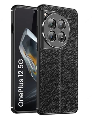 Vegan Leather Rugged Flexible TPU Series Shockproof Armor Back Cover for OnePlus 12 5G, 6.82 inch, Black