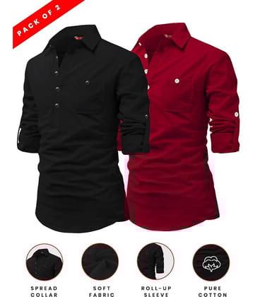 Yugnik Red Cotton Men's Shirt Style Kurta ( Pack of 2 )