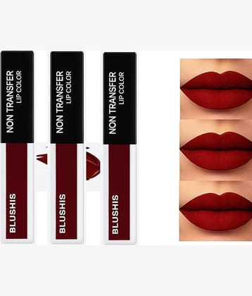 BLUSHIS Maroon Matte Smudge Free Liquid Lipstick ( Pack of 3 )