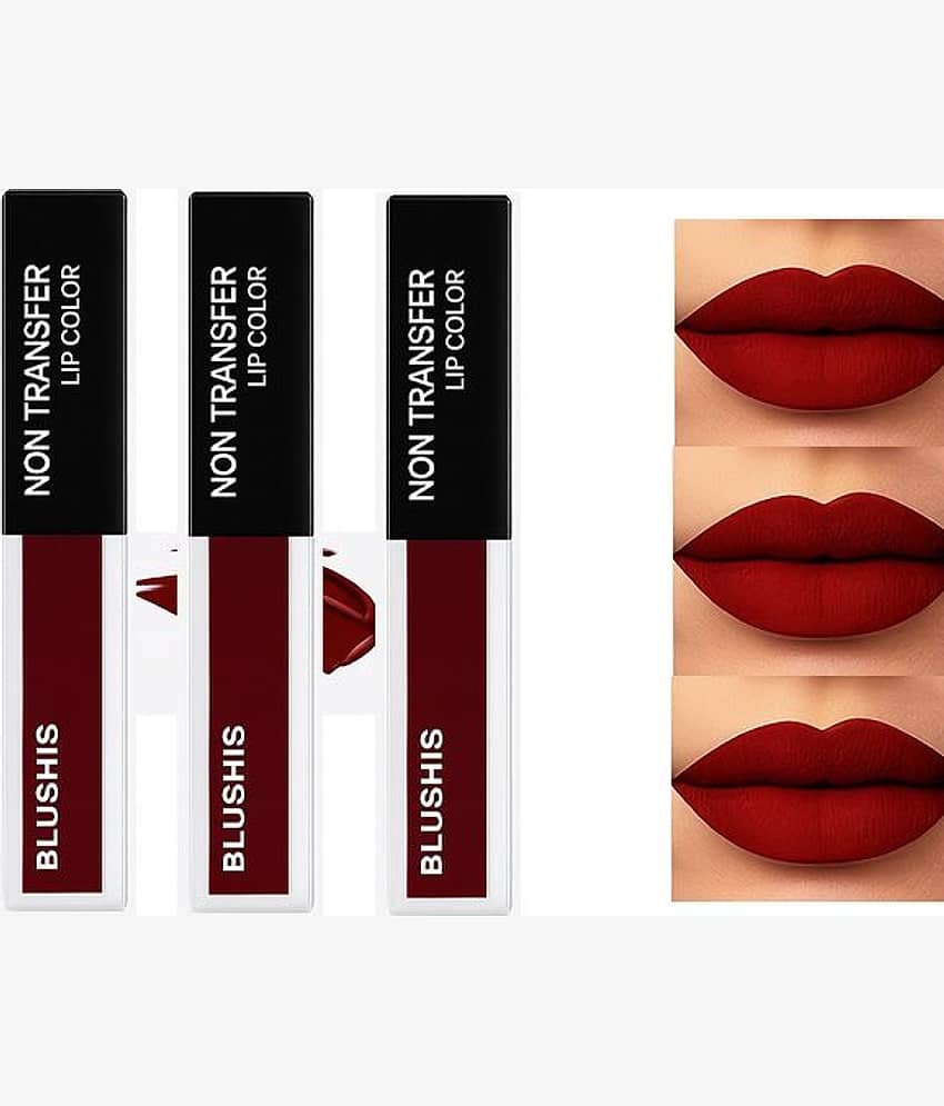 BLUSHIS Maroon Matte Smudge Free Liquid Lipstick ( Pack of 3 )