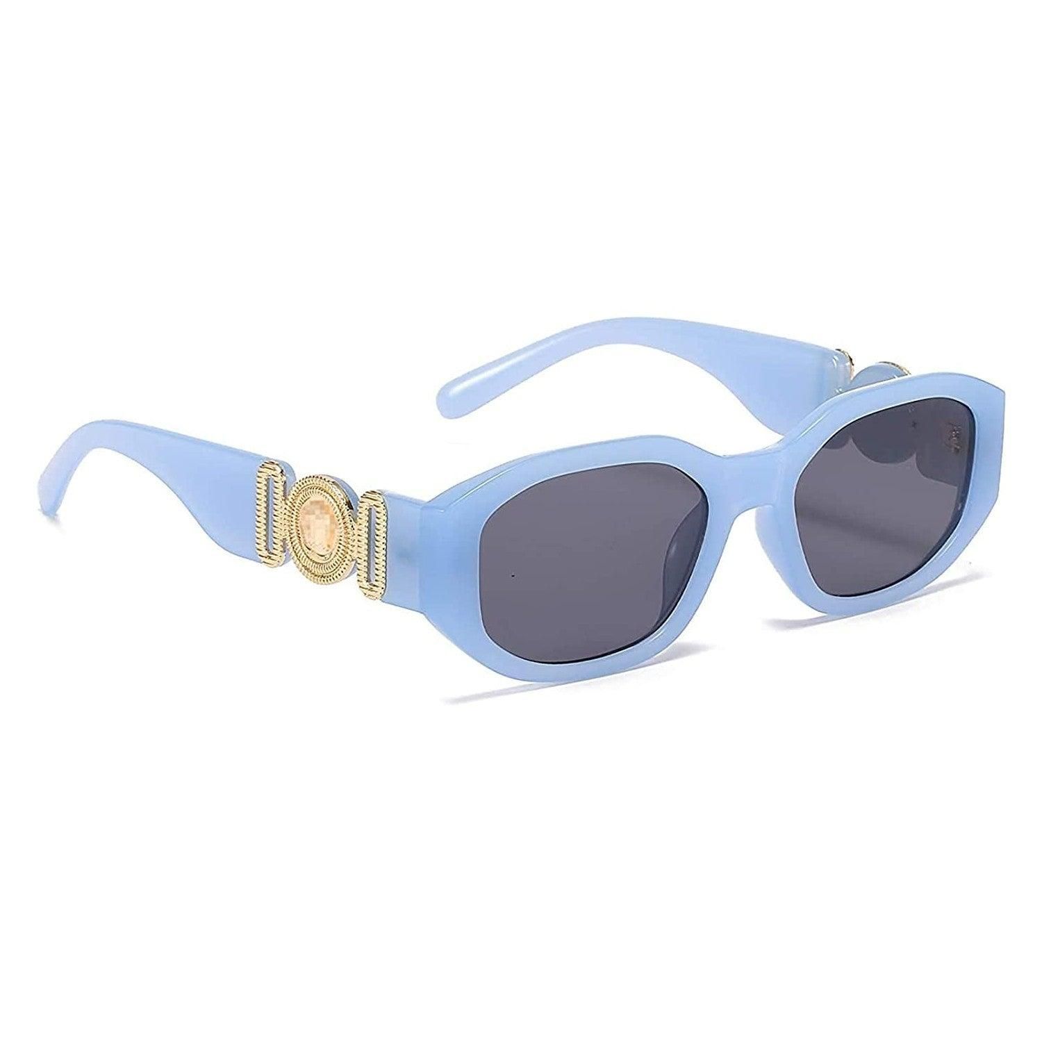 UV Protected Retro Rectangular Sunglasses for Men & Women-Blue-Black