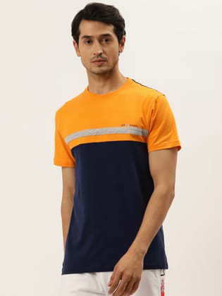 Mens Premium Cotton Lycra Colorblock Printed Half Sleeve Crew Neck T-Shirts-S