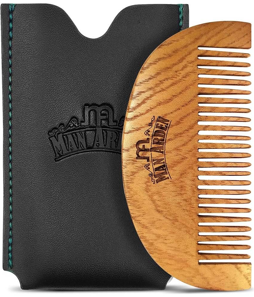 Man Arden Pure Neem Wooden Pocket Size Beard Comb with Premium Faux Leather Pouch