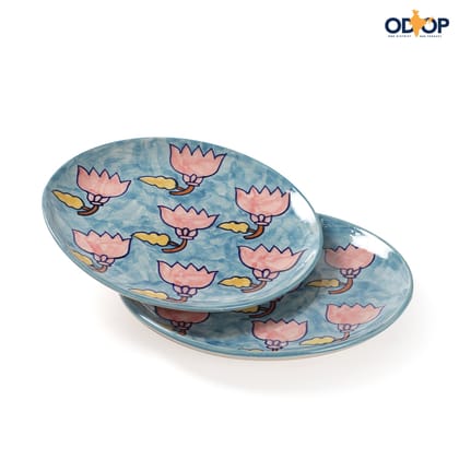 Handpainted Ceramic Plate 8" Set of 2-8 Inches / Blue / Pink / Yellow / Ceramic