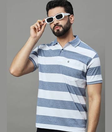 UNIBERRY Pack of 1 Cotton Blend Regular Fit Striped Half Sleeves Men's Polo T Shirt ( Light Blue )