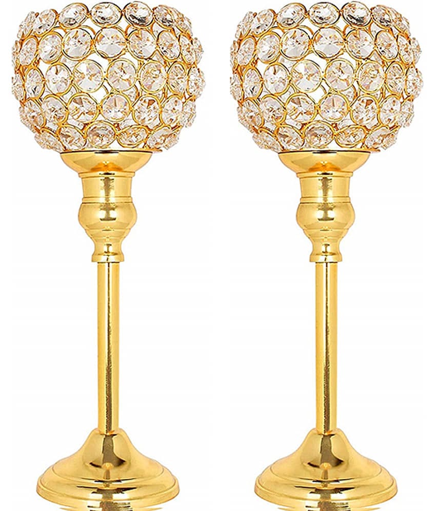 METAL MESTERY Gold Table Top Metal Tea Light Holder - Pack of 1