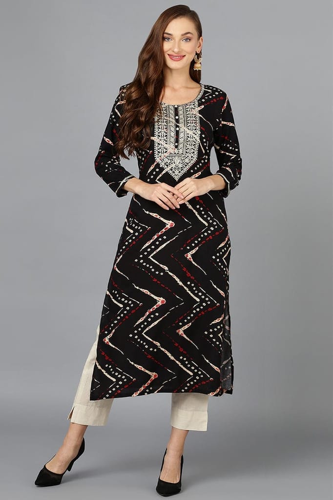 Viscose Rayon Black Printed Straight Kurta VCK9209 - Kurtas & Kurta Sets | Buy online on ZillyBuy