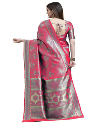 Women's Banarasi Silk Designer Weaving Saree with Unstitched Blouse (Pink, 5.50 Mtrs)