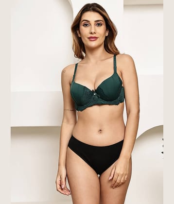 PrettyCat Pack of 1 Polyester Bra & Panty Set For Women ( Green )