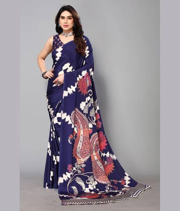 FABMORA Crepe Printed Saree With Unstitched Blouse Piece ( Red )