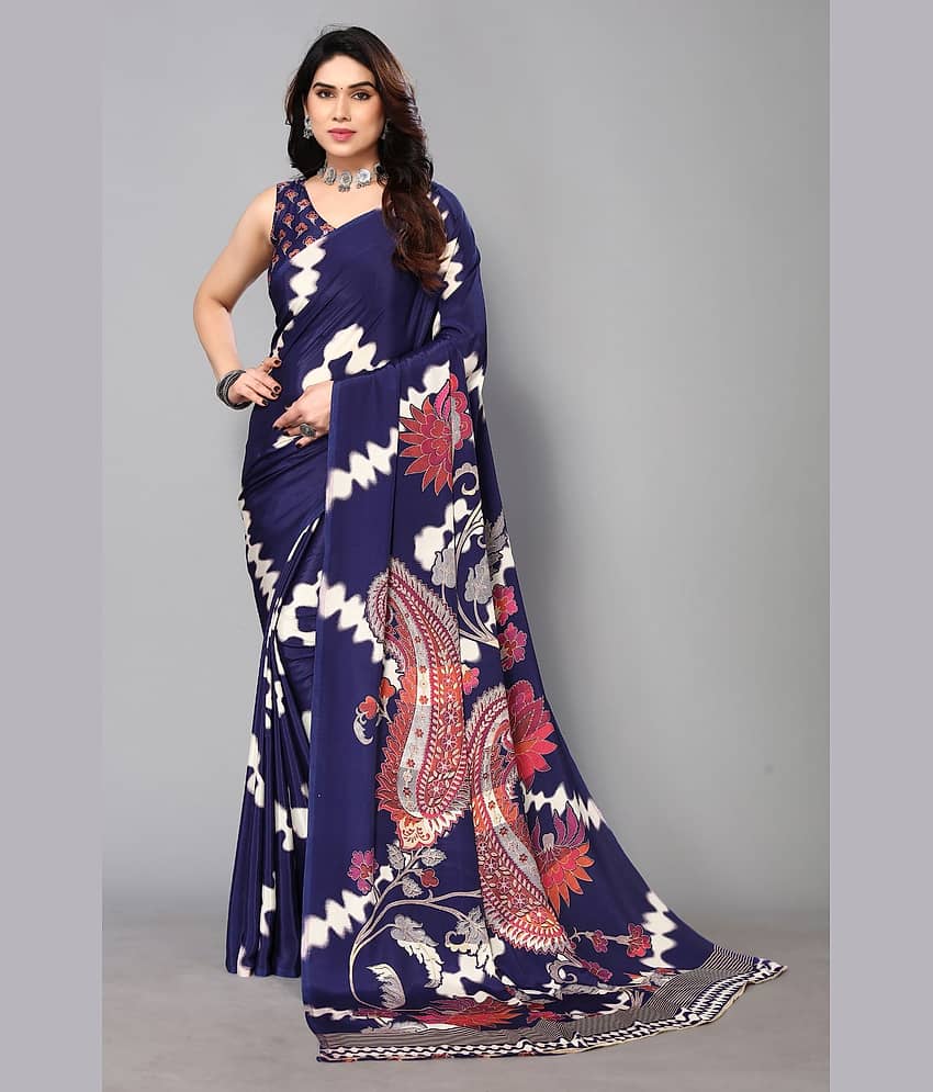 FABMORA Crepe Printed Saree With Unstitched Blouse Piece ( Red )