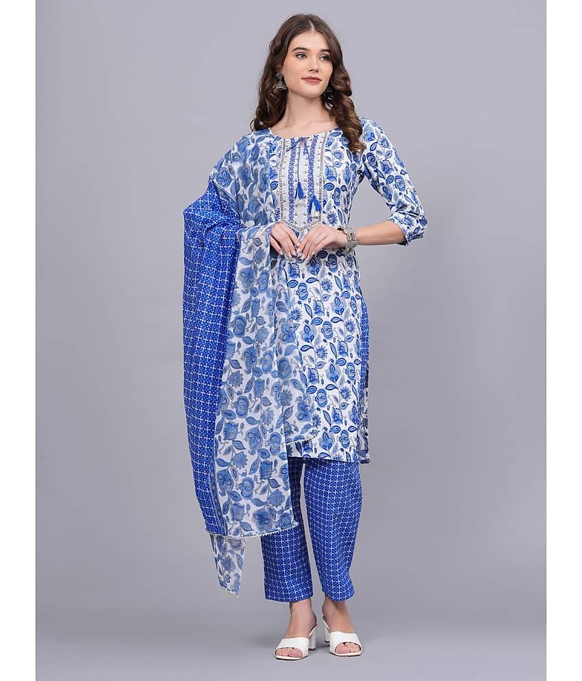 HIGHLIGHT FASHION EXPORT Cotton Printed Kurti With Pants Women's Stitched Salwar Suit - Blue ( Pack of 1 )