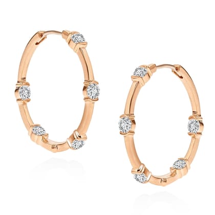 Brass 18k Rose Gold Front Back Crystal Studded Round Huggie Earring Pair For Women-Pink