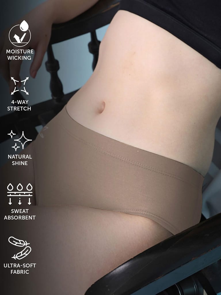 Freecultr Women’s Micromodal Mid-Rise Hipster | Super Soft & Breathable Fabric | Medium Rear Coverage | Comfortable Stretch Elastic | Pack of 3 |Color - Port Wine,Sable Black,Pink