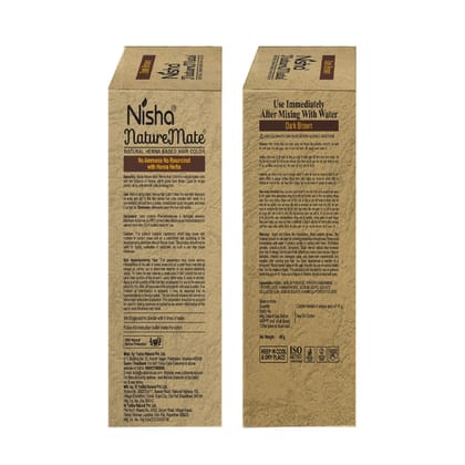Nisha Nature Mate Henna Based Hair Colour Dark Brown 60g, No Ammonia, No Resorcinol, 100% Grey Coverage with Henna Herbs