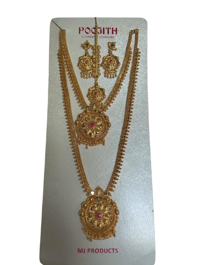 Gold-plated traditional Indian long haram and earrings jewelry set for women