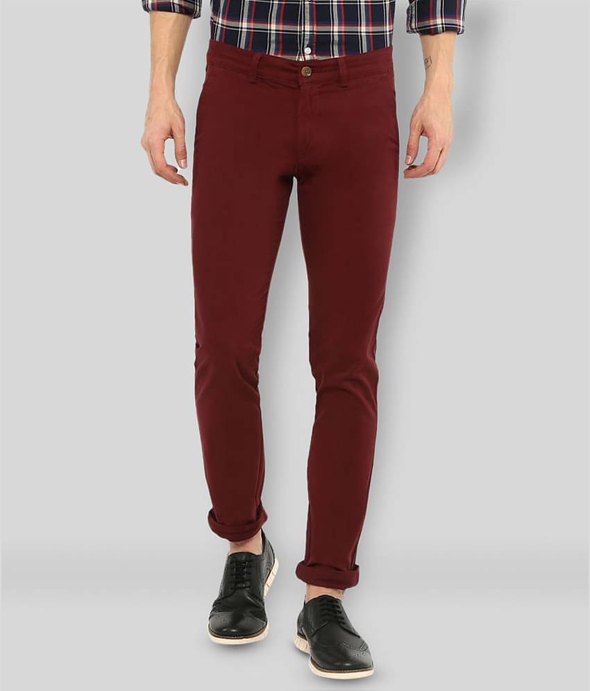 Urbano Fashion - Maroon Cotton Slim Fit Men's Chinos (Pack of 1)