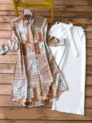 Chic Designer Printed Kurti With Palazzo in Light Orange Color by Glamastitch-M