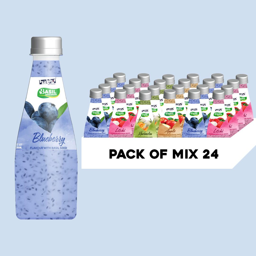 Habhit Basil Seeds Mix Assorted Flavors Juices, 300 ml - Pack of 24