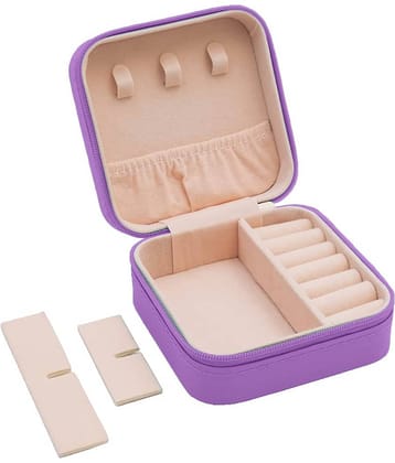 Jewellery Organiser PU Leather Zipper Portable Storage Box with Divider Container