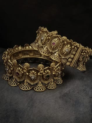 Set of two openable polki,ruby and green stones studded ghunghru hangings traditional design kada's-2'6