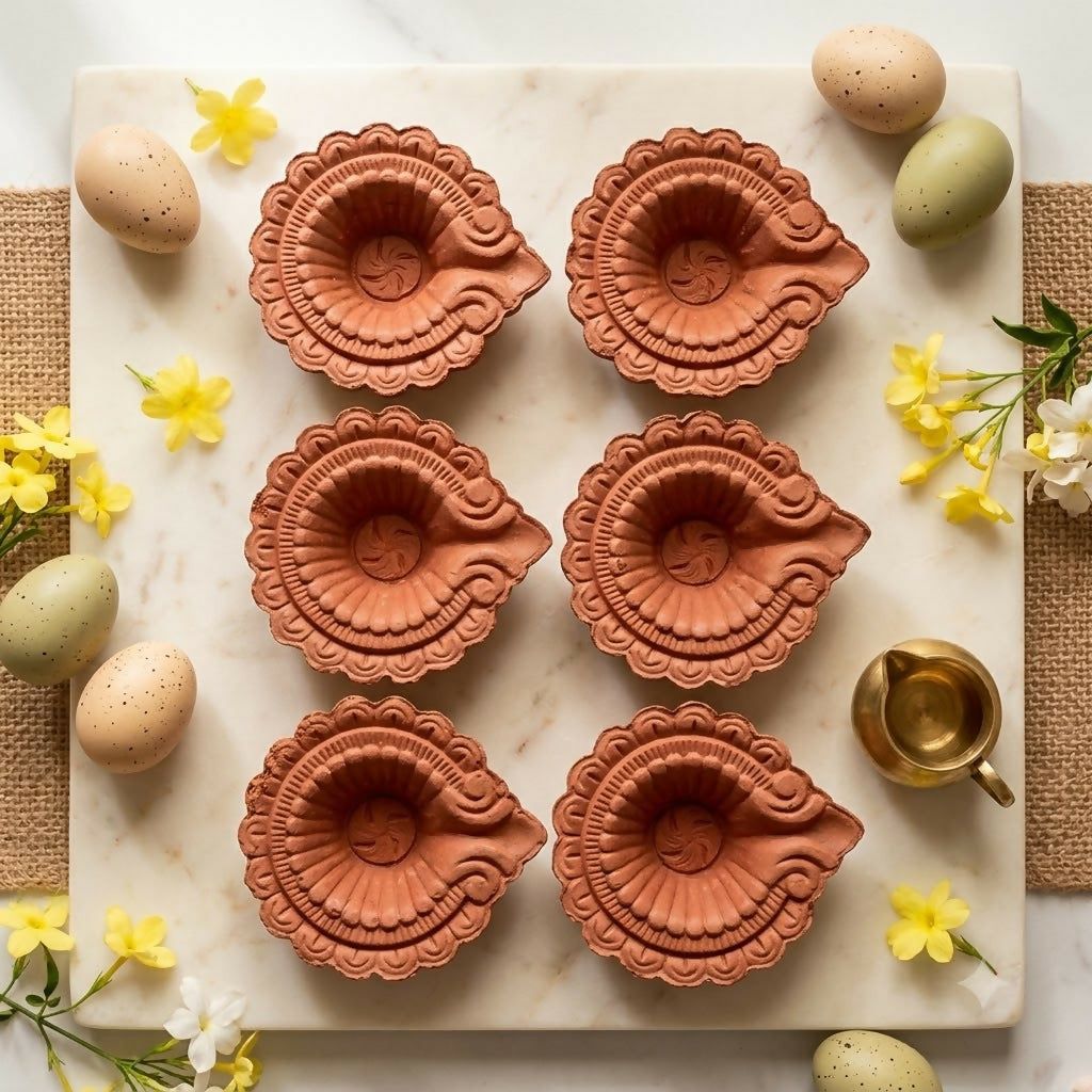 Traditional Clay Diya Set for Pooja & Festive Decoration (6 Pc)