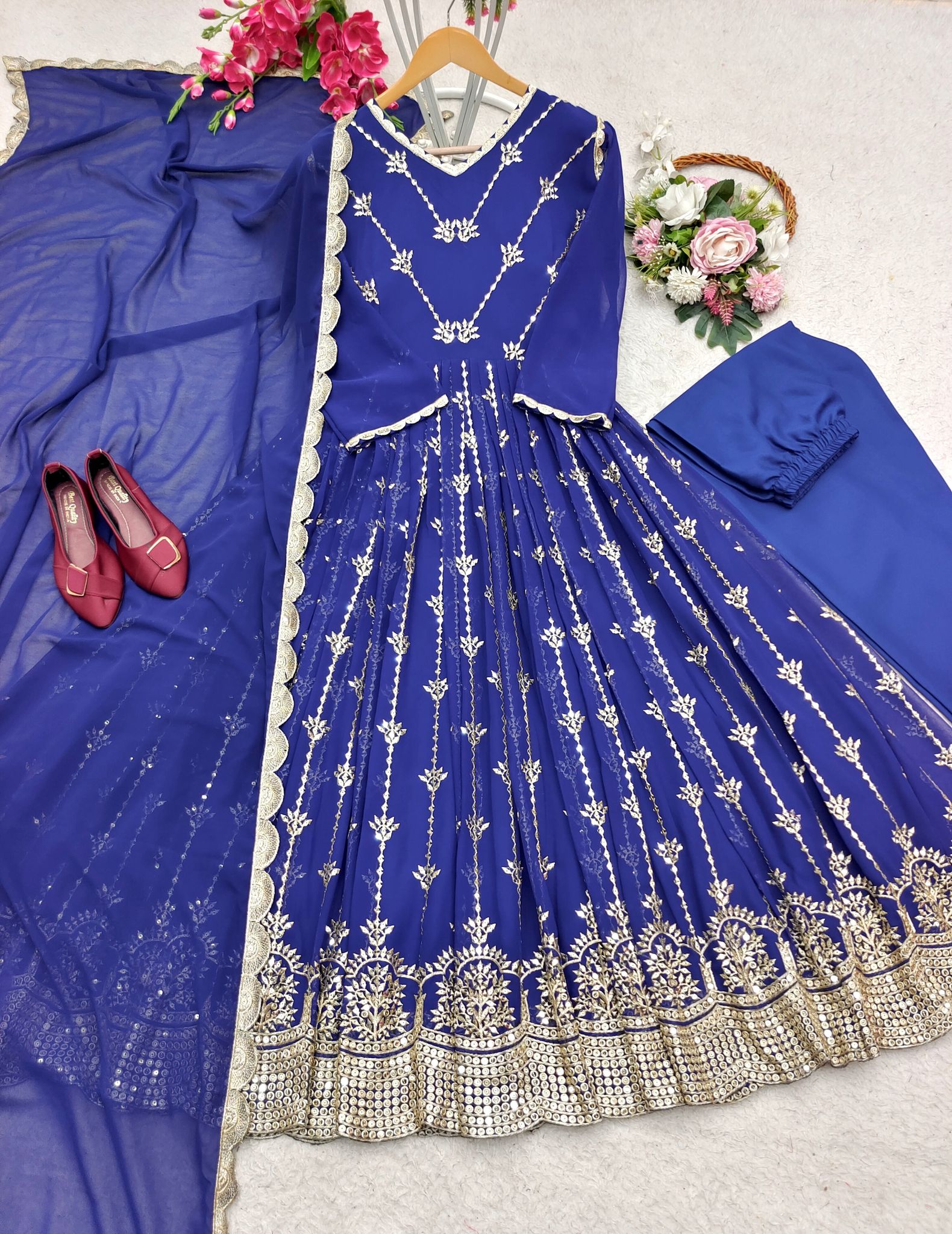 Designer Party Wear Gown With Pent And Fancy Dupatta
