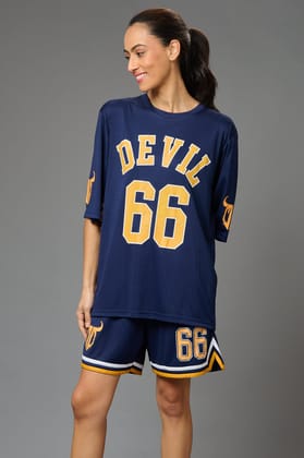 Devil 66 Printed Co-ord  Navy Set for Women S