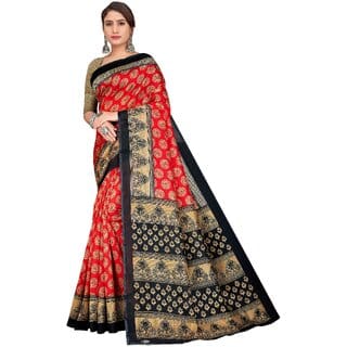 SVB Sarees Womens Orange Colour Art Silk Saree With Blouse