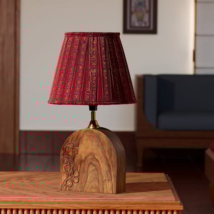 Wood with Brass Inlay Table Lamp 7x10 Inches-Brown / Wood with Brass / 7 inches x 7 inches x 10 inches