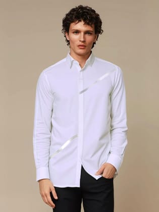 White Geometric Foil Printed Party Shirt-WHITE / S