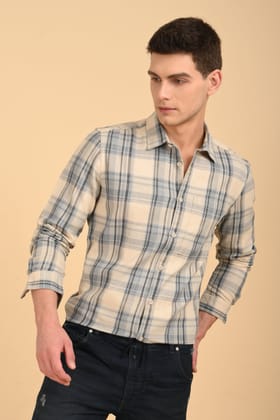 Vickie - Cotton Slub Check Shirt - Blue-S-38 / BLUE